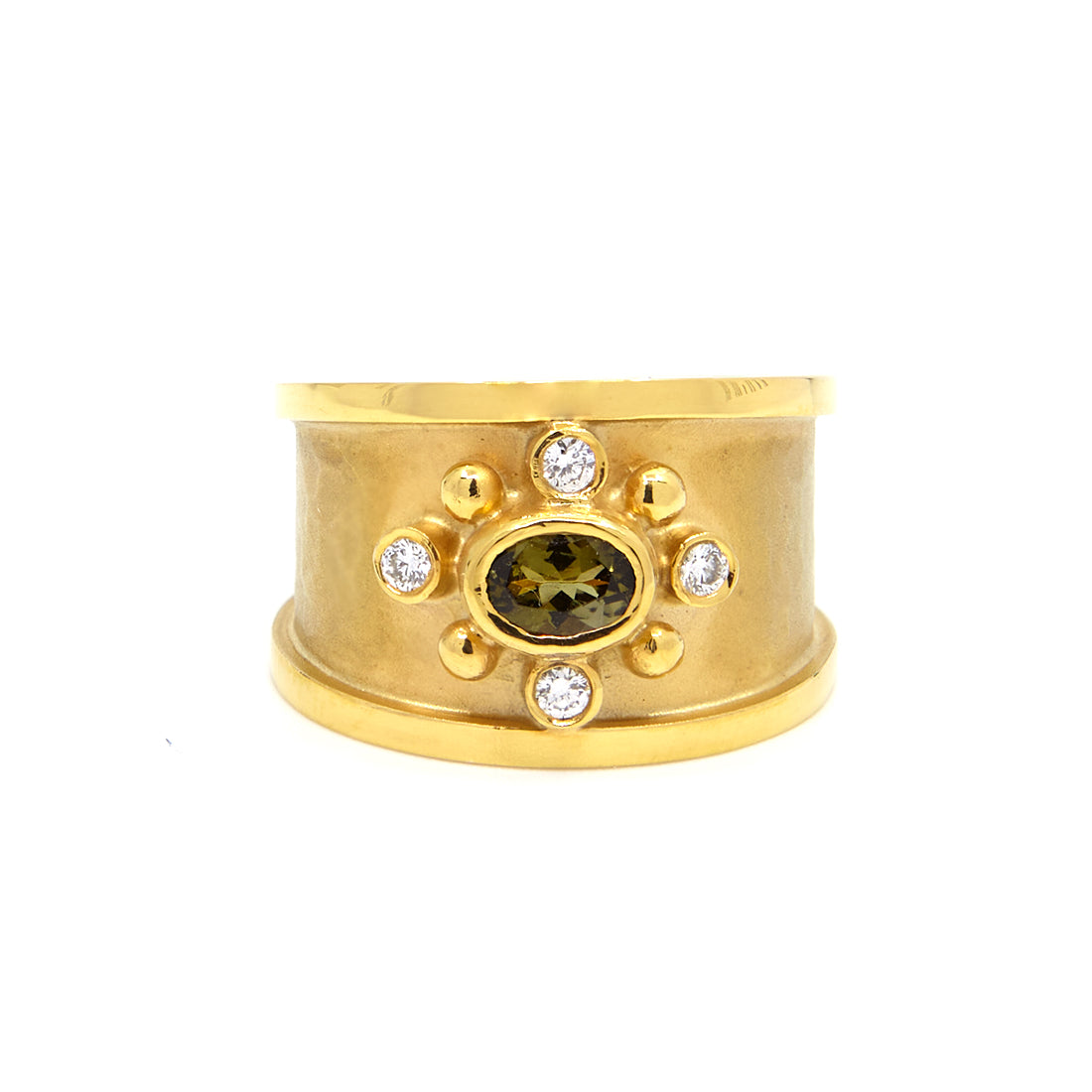 Yellow gold ring with diamond and tourmaline