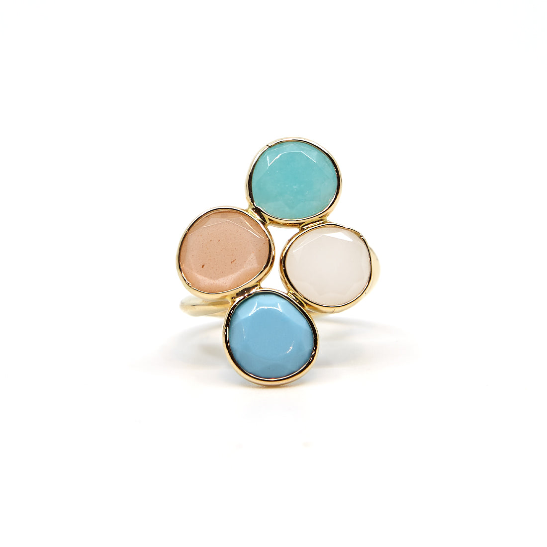 Yellow gold ring with turquoise, amazonite and moonstone