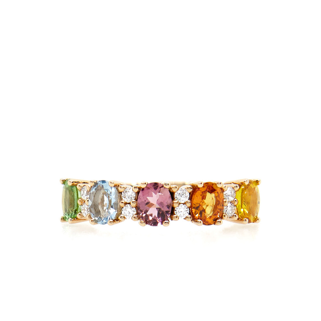Roségouden multicolour rij ring met saffier en diamant