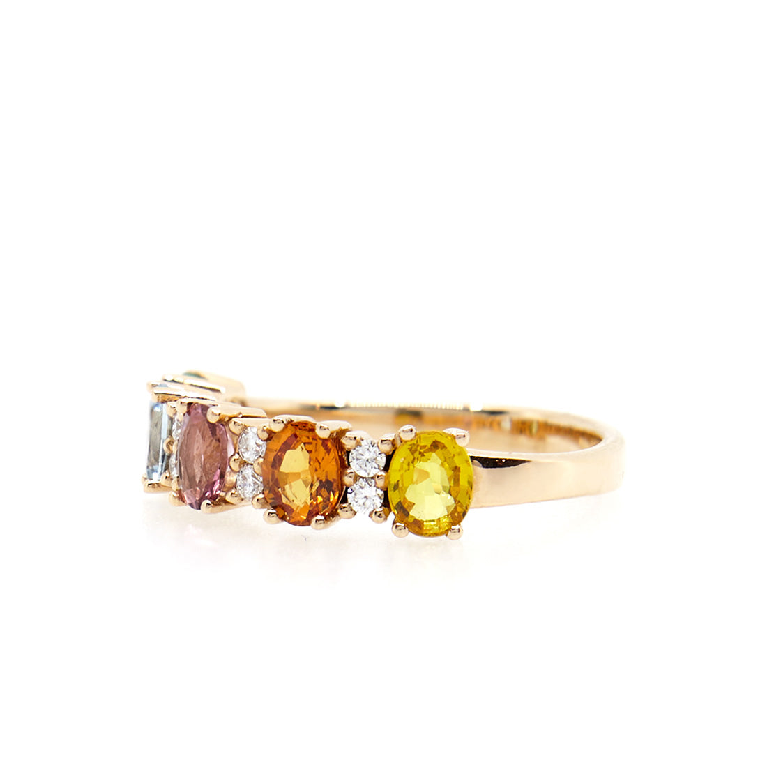 Roségouden multicolour rij ring met saffier en diamant