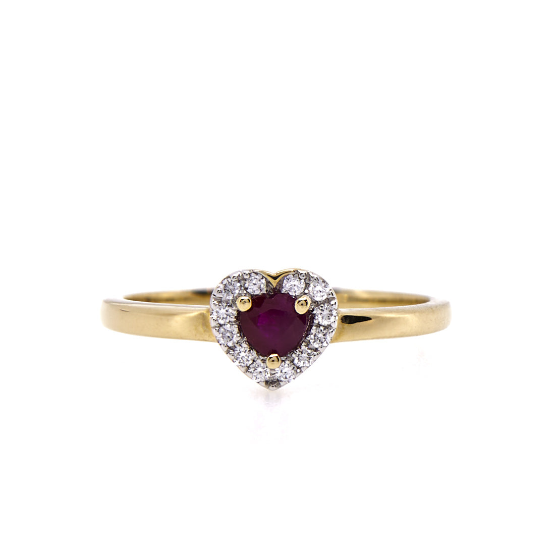 herzförmiger Ring mit Rubin und Diamant