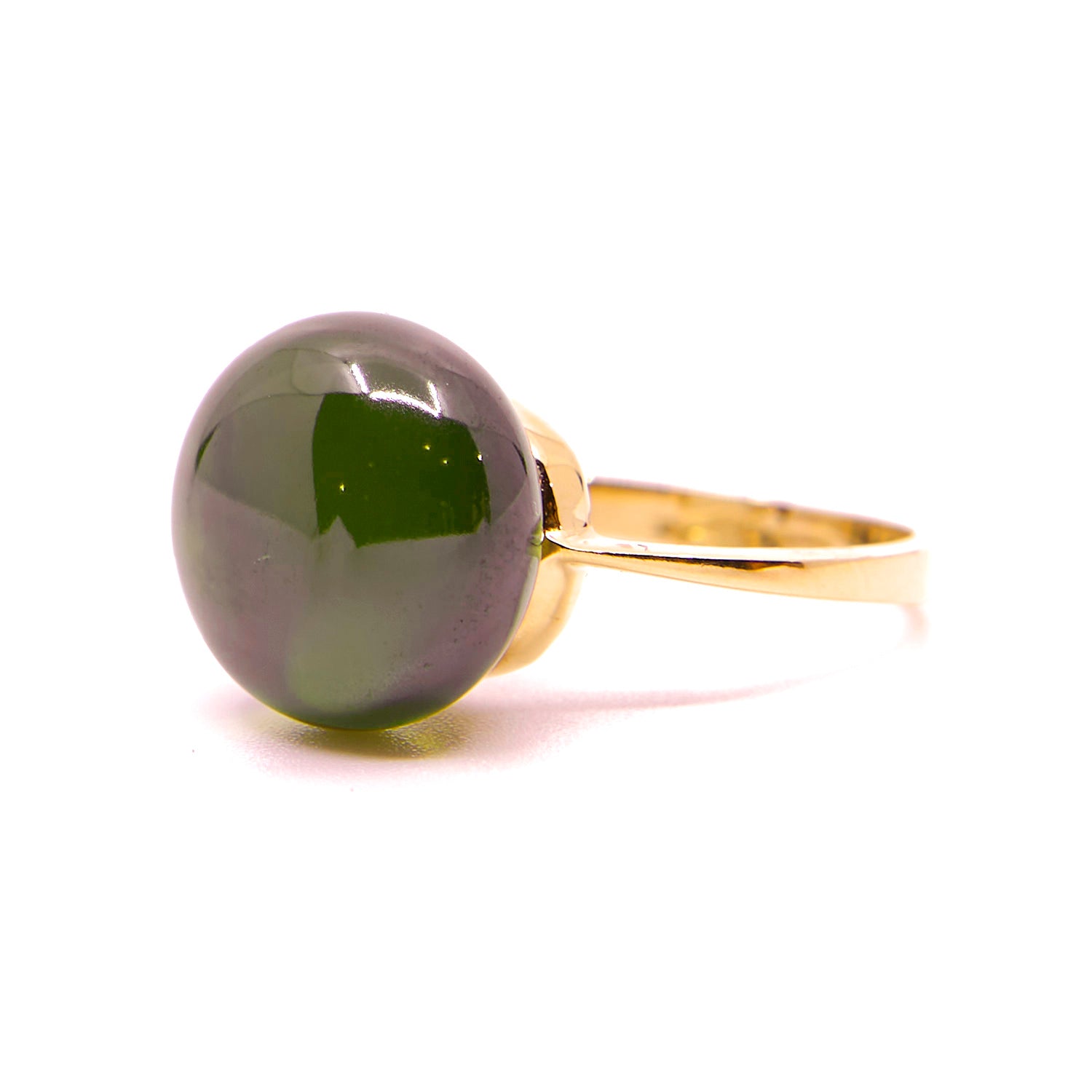 Geelgouden ring "Eva Nueva" met olijfgroene kwarts