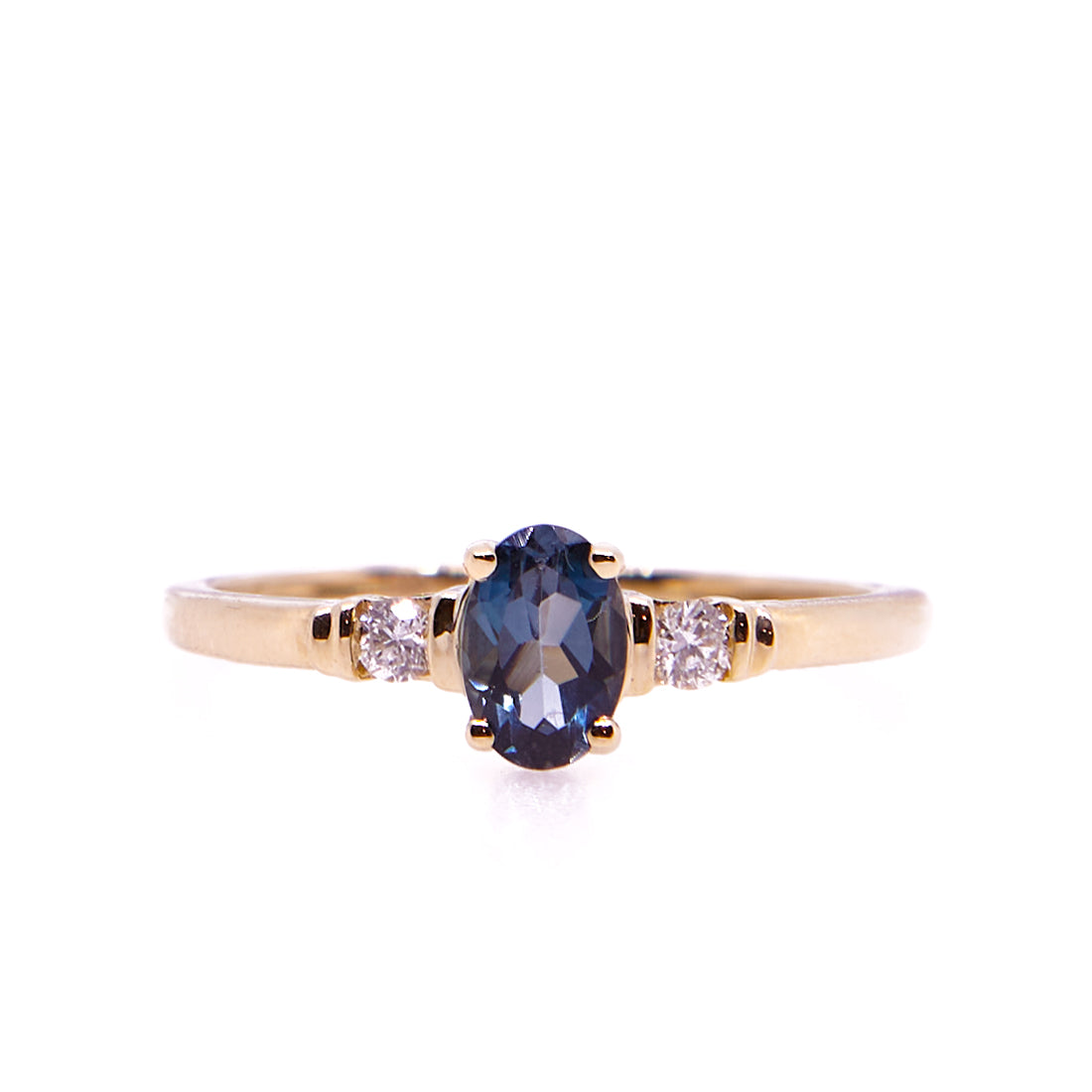 Geelgouden ring met london blue topaas