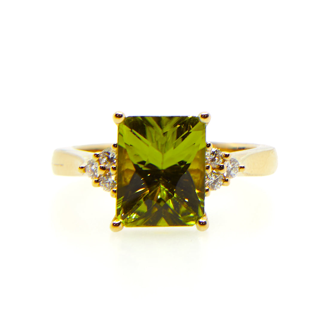 Gelbgoldring mit Peridot und Diamant