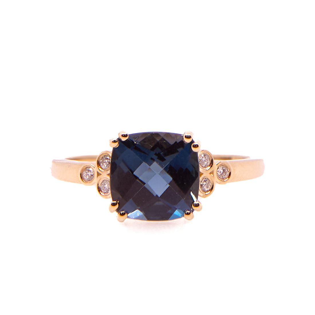 14 karaat geelgouden ring met London blue topaas en diamant