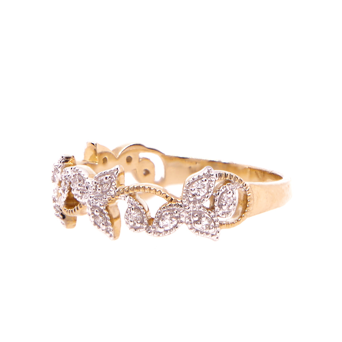 Ring aus 14 Karat Gelbgold (Blumengirlande) mit Diamant