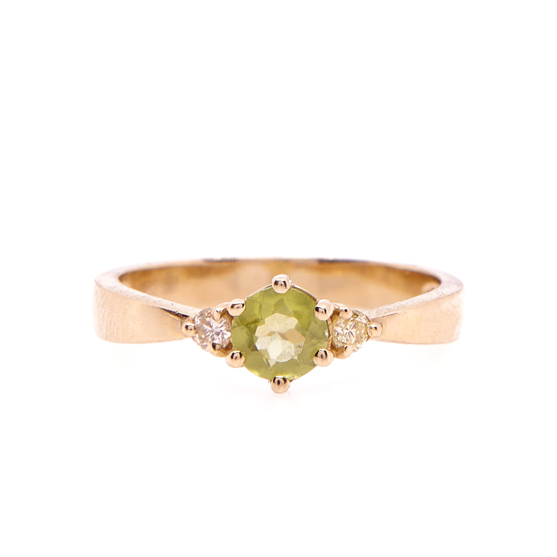 14 karaat geelgouden ring met peridot en diamant