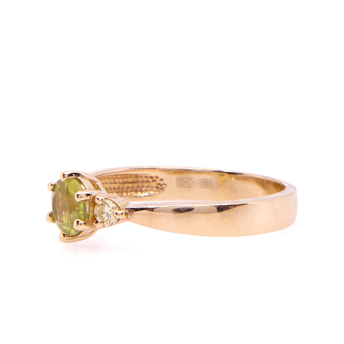 Ring aus 14 Karat Gelbgold mit Peridot und Diamant