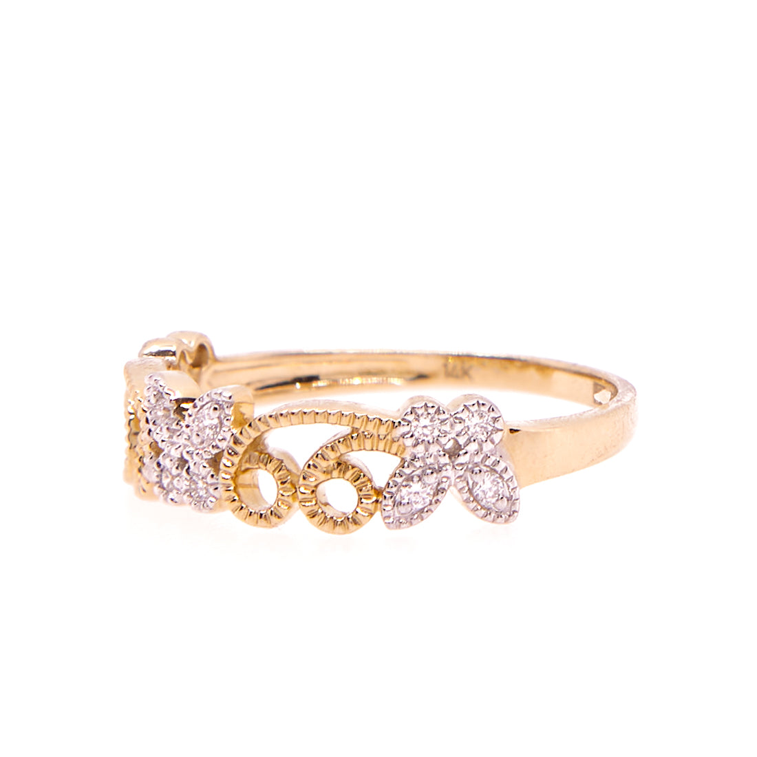 14 karaat geelgouden (vlinder)ring met diamant