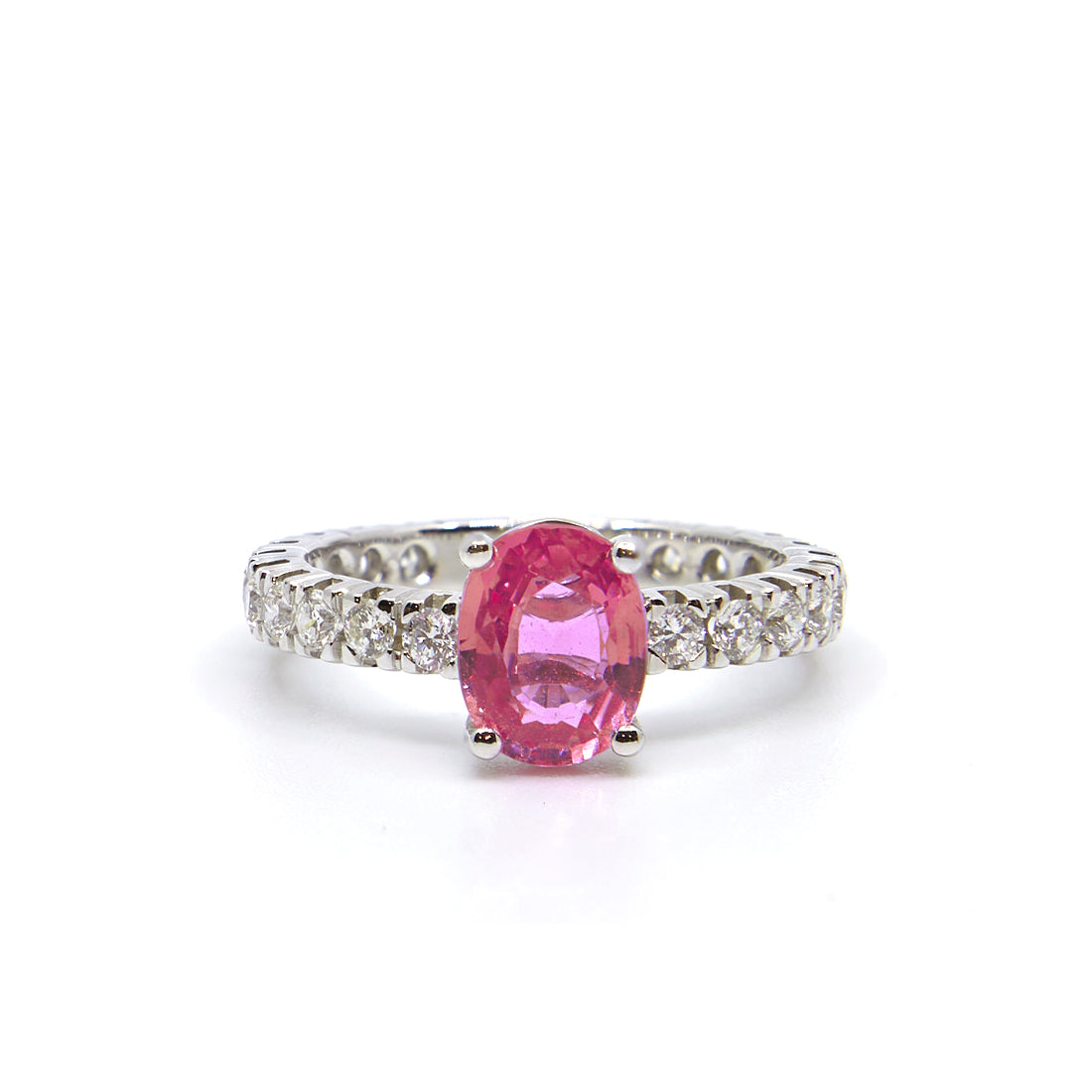 Weißgoldring mit rosa Saphir und Diamant