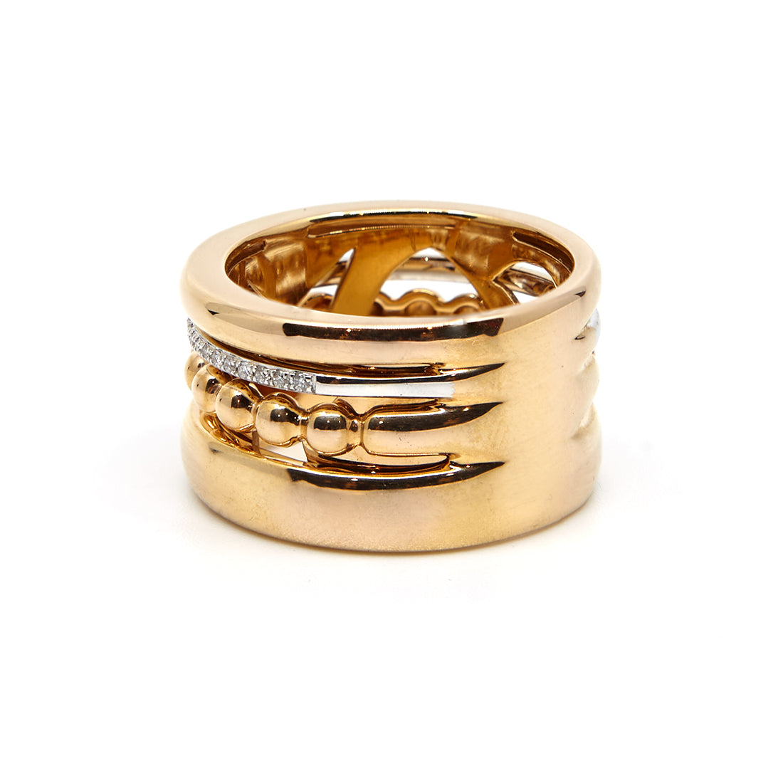 Roségouden ring bestaande uit vier banen gezet met diamant ''Palladio''