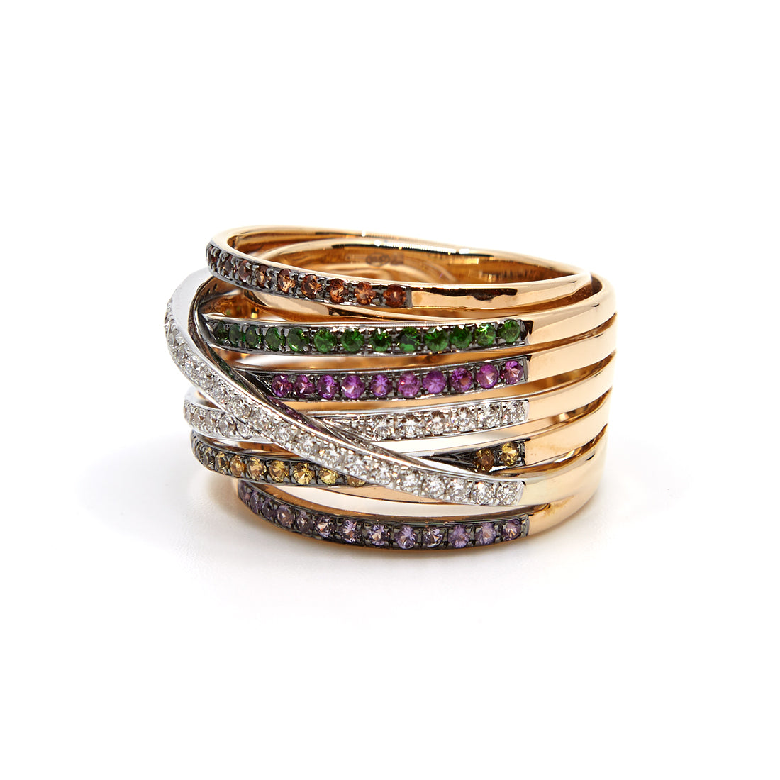 Rose gold ring with diamond, sapphire and tsavorite ''Serenata''