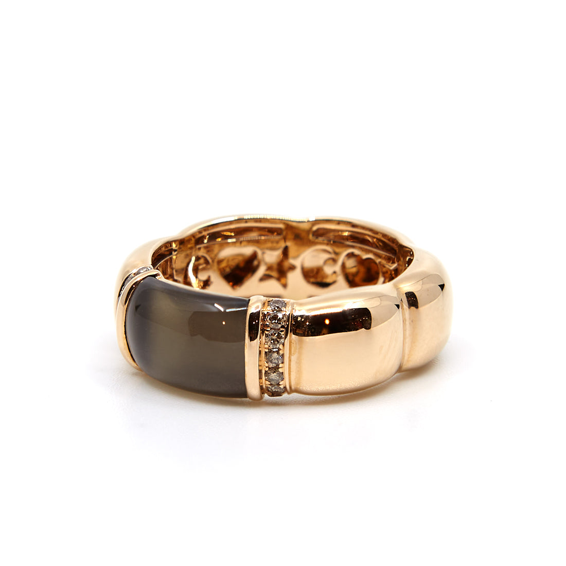 Roségouden ring met bruine diamant en rookkwarts ''La Piazza''