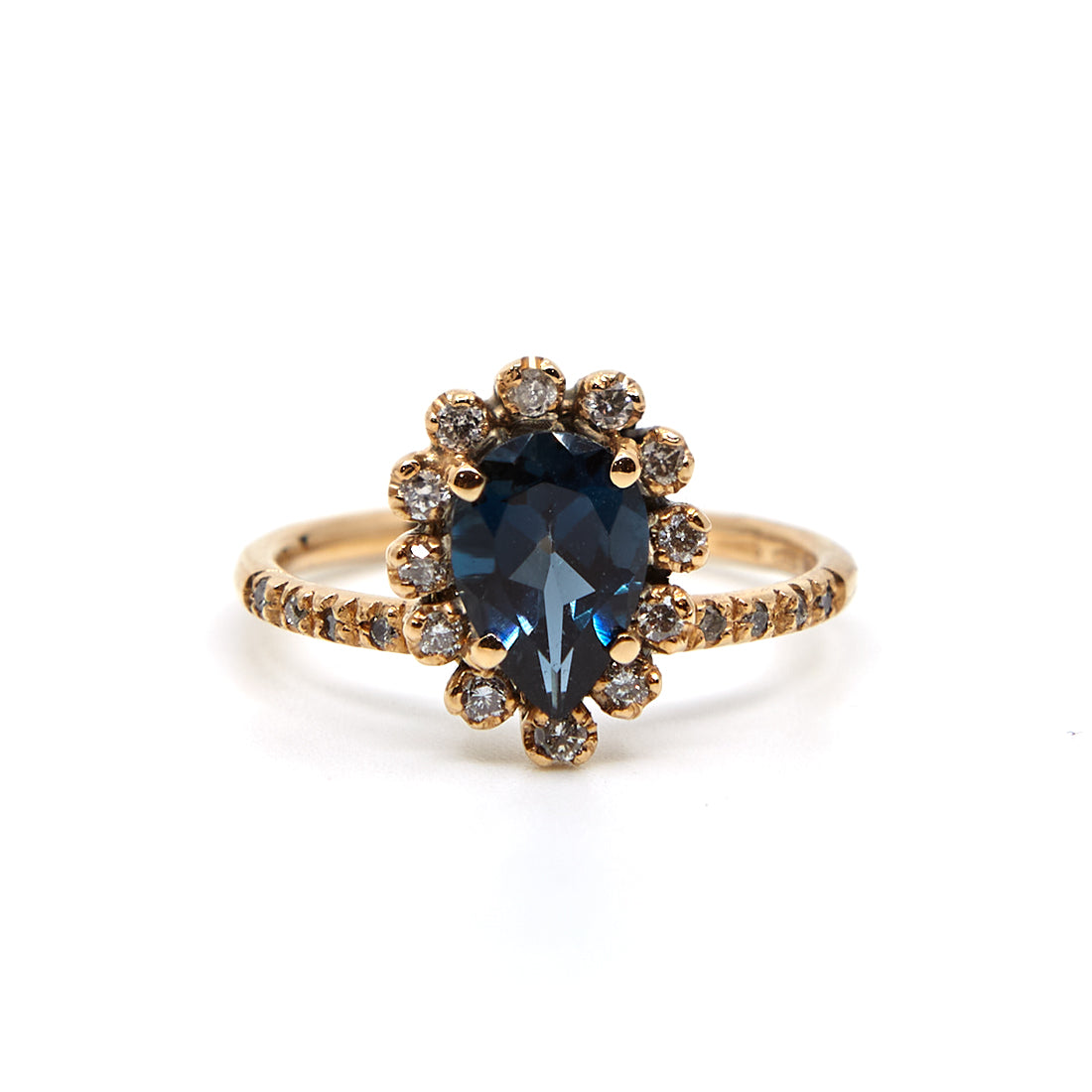 Ring aus Roségold mit London-Blautopas und grauem Diamant