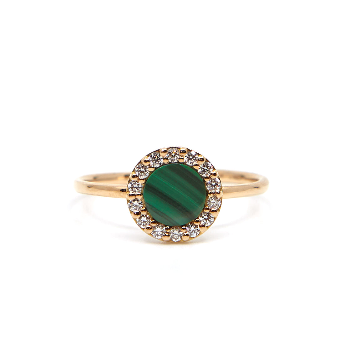 Rose gold ring with malachite and diamond 