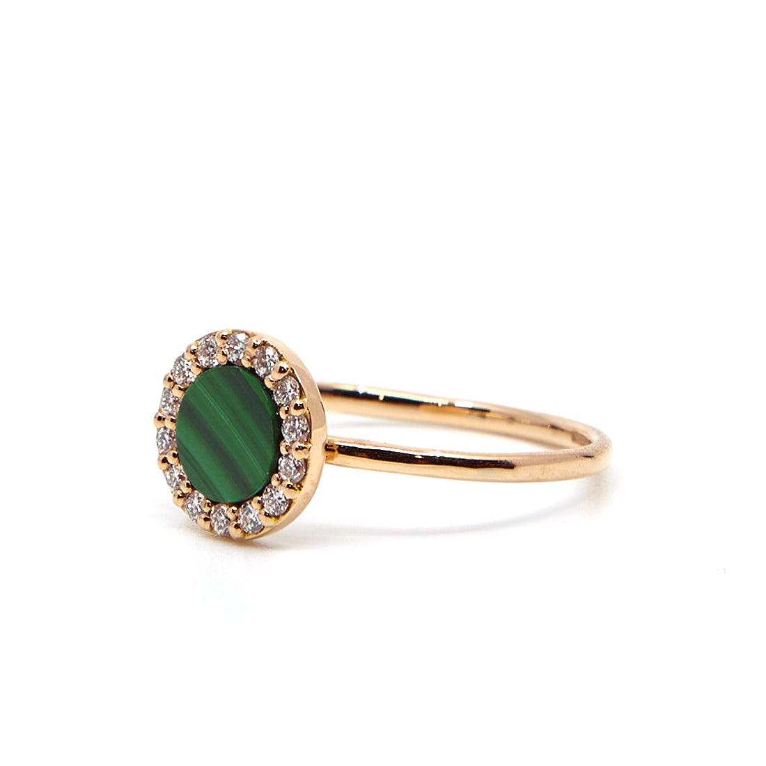 Rose gold ring with malachite and diamond 