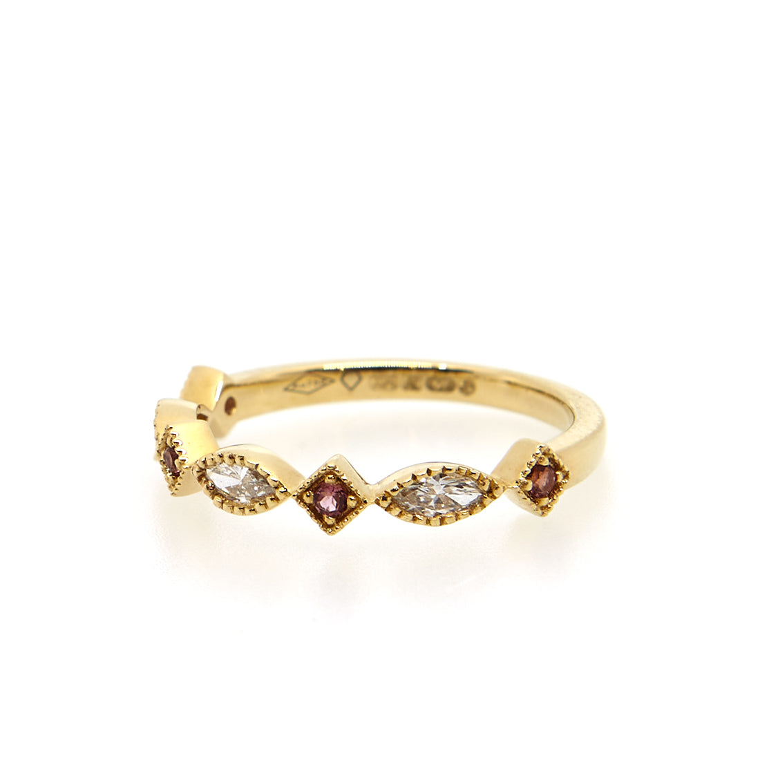 Geelgouden ring met diamant en toermalijn